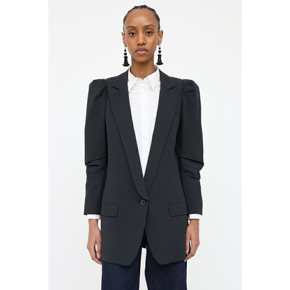 Smythe Women's Black Scrunch Sleeve Single Button Blazer Jacket Size 10 NWOT